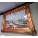 x2 large gilt framed sea and ship paintings signed