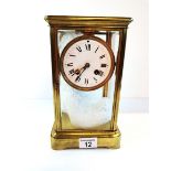 Brass mantle clock with pendulum H26cm ex condition (no key)