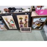 2 Large African Type Pictures and 2 oriental Works 1 Ganesh related