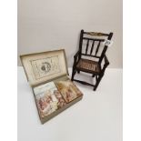1950s Child's presentation set and miniature Rattan chair