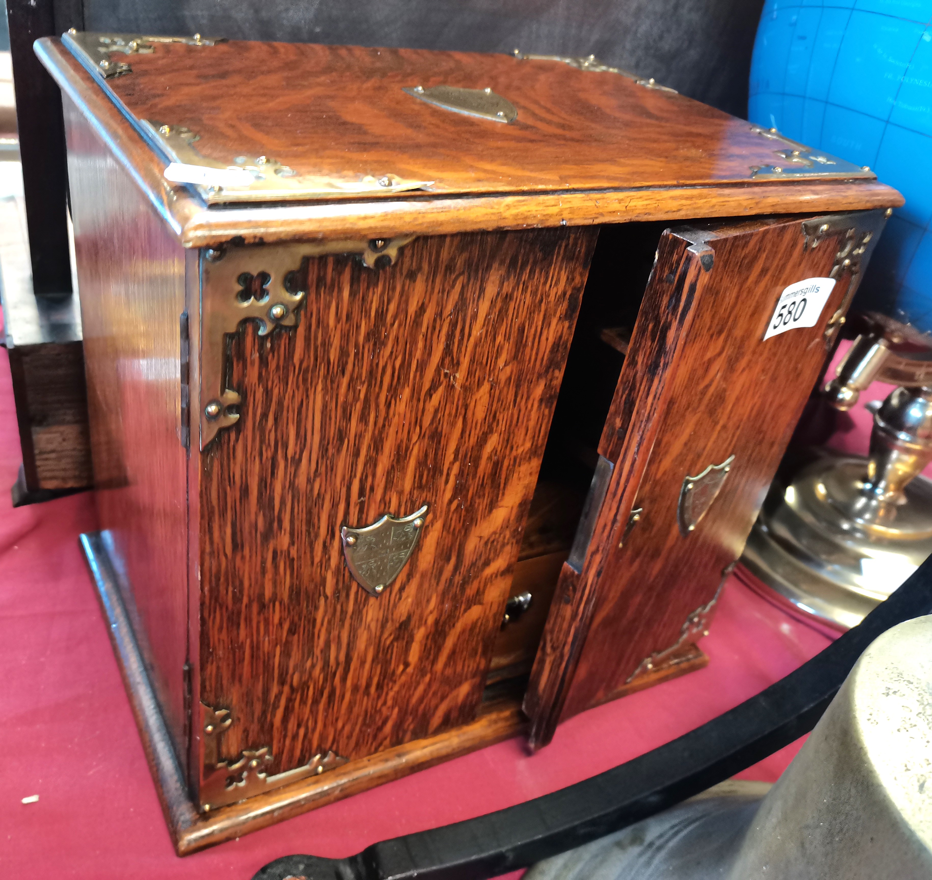 Mahogany and brass smoking cabinet