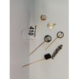 Misc items including x3 gold hat pins with black stones (no marks),