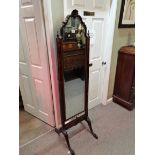 Antique cheval mahogany full length mirror H 163 cm. Age related mirror marks