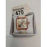 Rodier ladies writst watch, Rose Gold face pearl white leather strap