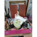1 Box with Scales and Weights and Pewter ware, and a Dressing Table Swivel Mirror in Frame