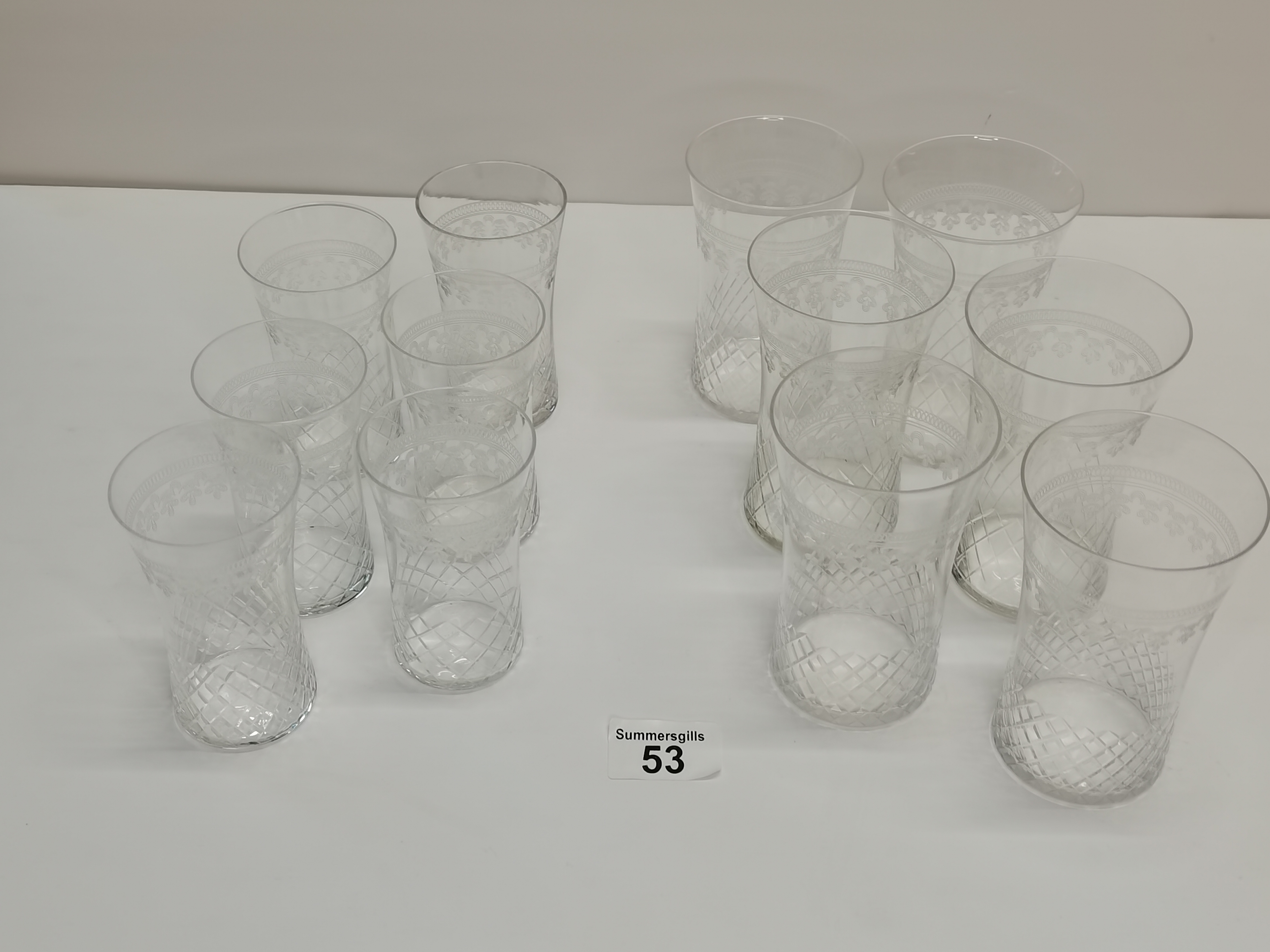 x6 large and x6 small Vintage Pall Mall fine etched crystal water tumblers