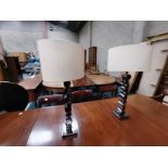 x2 pewter coloured table lamps and cream shades