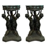 A PAIR OF DECORATIVE NEO CLASSICAL DESIGN BRONZE PLANTERS The circular bowls cast with lion masks