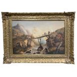 P. WILKES, A LARGE 18TH CENTURY BRITISH WATERCOLOUR Mountain landscape, figures crossing a river,