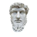 AFTER THE ANTIQUE, LIFESIZE PLASTER, WALL HANGING FACIAL MASK OF ROMAN EMPEROR LUCIUS VERUS. (h 37cm