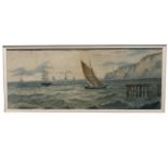 J. ROGERS, BRITISH, 19TH CENTURY WATERCOLOUR Coastal seascape, with ships, signed, dated 1892,