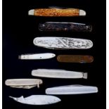 A COLLECTION OF NINE 19TH CENTURY AND LATER PEN KNIVES To include mother of pearl and the