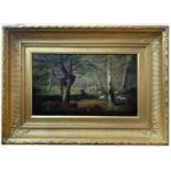 A 19TH CENTURY BRITISH SCHOOL OIL ON CANVAS, LANDSCAPE WITH SHEEP Bearing label verso for 'F.