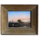 CIRCLE OF THOMAS CRESWICK, BRITISH, 1811 - 1869, OIL ON MAHOGANY PANEL Windmills in the landscape,