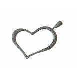 A LARGE 18CT WHITE GOLD AND DIAMOND HEART FORM PENDANT.