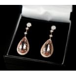 A PAIR OF 18CT ROSE GOLD, MORGANITE AND DIAMOND CHANDELIER STYLE DROP EARRINGS Boxed. (approx