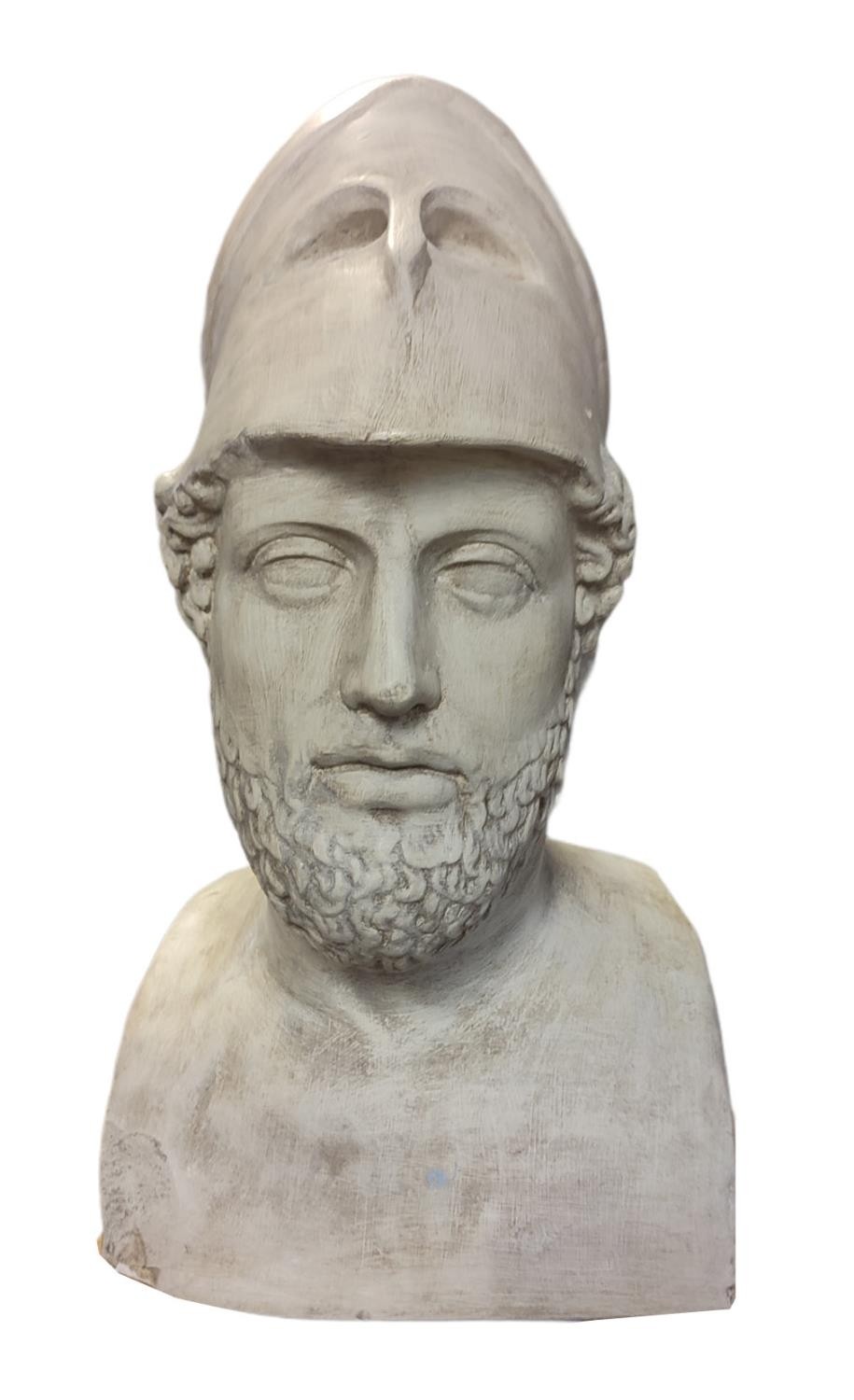 AFTER THE ORIGINAL BRONZE BY KRESILAS, A DECORATIVE LIFESIZE PLASTER BUST, PERICLES IN CORINTHIAN