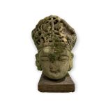 A RARE HIDDEN CHRISTIANITY CHINESE SONG DYNASTY CARVED STONE HEAD OF BODHISATTVA The elaborate
