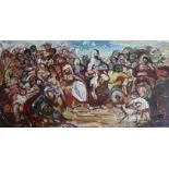 AN EARLY/MID 20TH CENTURY CONTINENTAL OIL ON CANVAS Medieval crowd scene unsigned, framed. (104cm