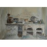 ANNE BENSEY, A 20TH CENTURY BRITISH SCHOOL WATERCOLOUR Study of an old Victorian kitchen with