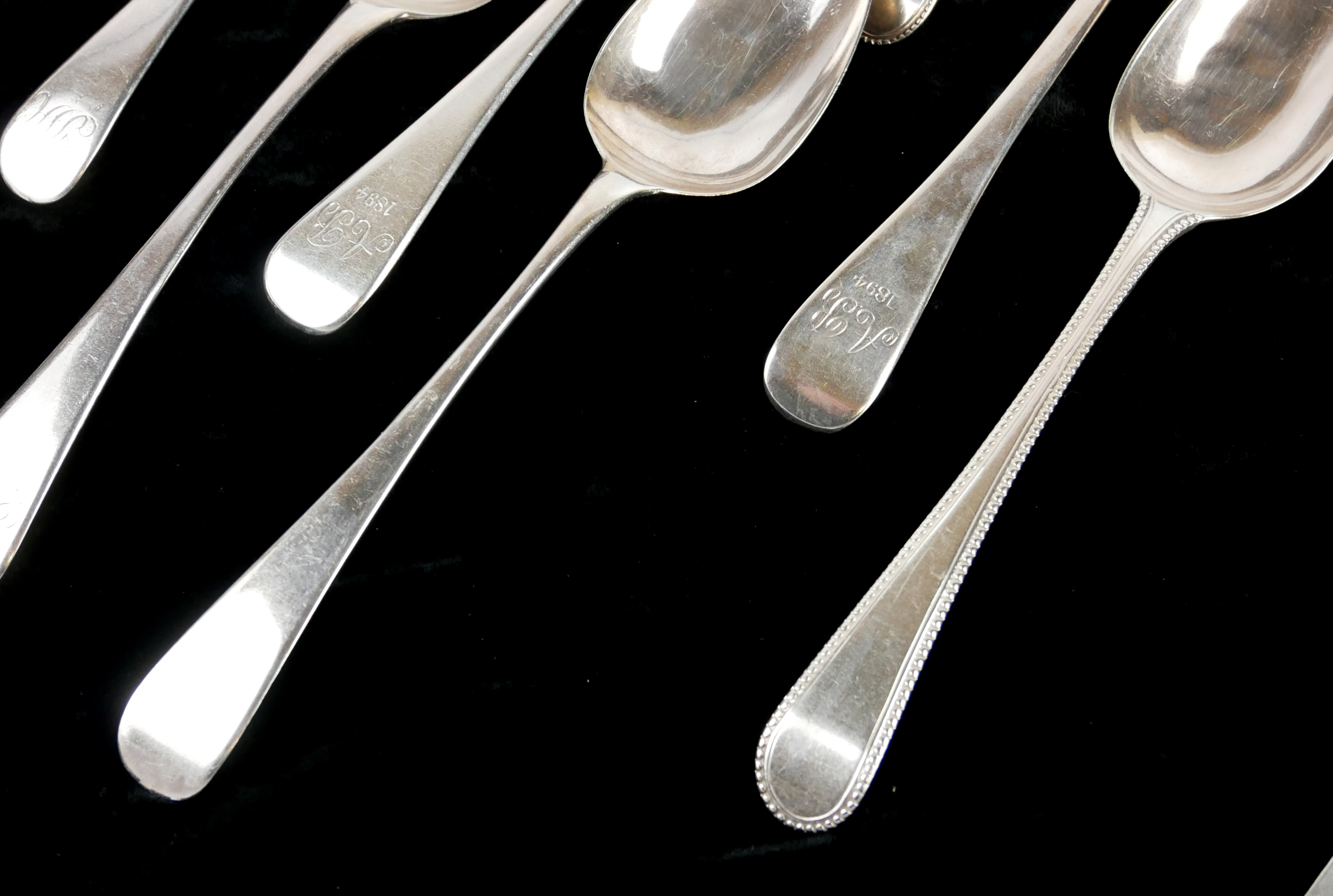 A COLLECTION OF GEORGIAN SILVER TABLESPOONS Various hallmarks to include RC, London, 1787 and - Image 2 of 2