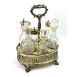 A VICTORIAN SHEFFIELD SILVER PLATE AND GLASS SIX PIECE CRUET SET The pierced gallery border and