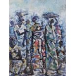 BAITONGE, 20TH CENTURY AFRICAN SCHOOL OIL ON PAPER Market scene, with figures, signed, dated 91