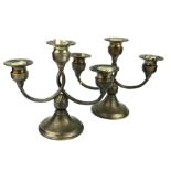 A PAIR OF STERLING SILVER CANDELABRA Having three sconces, marked 'Revere Silversmiths', on a