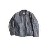 A VINTAGE FRENCH BLUE LEATHER JACKET Marked 'Max Chevassu' to interior label. Condition: some wear