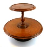 A VICTORIAN OAK TWO TIER LAZY SUSAN With dish tops, on a central turned column. (diameter 52cm x