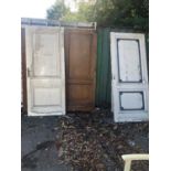 FOUR LARGE 19TH CENTURY FRENCH PAINTED PINE PANELLED DOORS. (100cm x 240cm) Condition: weathered