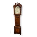 E. BELL & SON, UTTOXETER, A GEORGIAN OAK AND MAHOGANY 8 DAY LONGCASE CLOCK The swan neck pediment