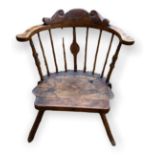 A 19TH CENTURY WELSH ELM AND OAK STICK BACK COUNTRY CHAIR. (65cm x 42cm x 75cm) Condition: good