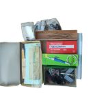 A LARGE COLLECTION OF SEVEN BOXES OF MODEL RAILWAY ACCESSORIES To include parts of kits, track,