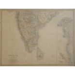 KEITH JOHNSON, A MID 20TH CENTURY MAP OF INDIA Framed and glazed. (75cm x 64cm) Condition: good