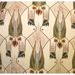 DESIGNED AFTER RENNIE MACINTOSH, A PAIR OF 20TH CENTURY COTTON CURTAINS Embroidered with Art Nouveau