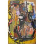 A 20TH CENTURY OIL ON ARTIST BOARD ABSTRACT STUDY An interpretation of a cello/violin, unsigned. (