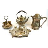 A COLLECTION OF VICTORIAN AND LATER SILVER PLATED WARE To include a Georgian design lidded jug