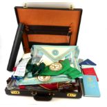 A COLLECTION OF VINTAGE MASONIC REGALIA Comprising seven aprons set with gilt medallions including