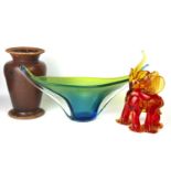 A MURANO GLASS MODEL OF AN ELEPHANT IN IRON RED GLAZES 1960's art glass table bowl of free form