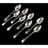 A SET OF SIX GEORGIAN SILVER DESSERT SPOONS Fiddle pattern with engraved family crest, hallmarked