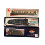 TWO BACHMANN 00 GAUGE RAILWAY LOCOMOTIVES AND TENDERS Jubilee Galatea LMS red and Austerity 3085