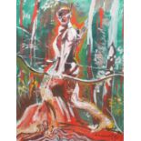 RON CHADWICK, A LARGE CONTEMPORARY MIXED MEDIA ON PAPER Mythical figure (possibly Apollo) with bow