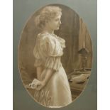 A VICTORIAN BLACK AND WHITE OVAL PORTRAIT ENGRAVING Titled 'Yes or No Miss Maude Hill', a solitary
