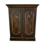 A 19TH CENTURY JAPANNED LACQUERED WALL HANGING CABINET With two doors enclosing shelves. (58cm x