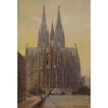 CHARLES EDWIN FLOWER, 1871 - 1951, WATERCOLOUR Cathedral view, signed, mounted, framed and glazed,