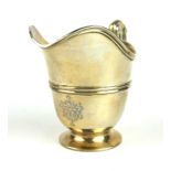A VICTORIAN SILVER CLASSICAL HELMET FORM CREAM JUG With a single handle, bearing engraved