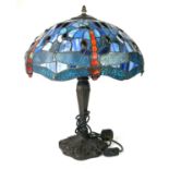 A TIFFANY FAVRILLE STYLE LAMP BASE With dragonfly decorated border. 58cm high.