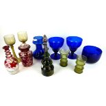 A COLLECTION OF 19TH CENTURY AND LATER BRISTOL BLUE GLASS To include a pair of large goblets, bowl