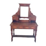 A VICTORIAN SATIN WALNUT AND FLORAL DECORATED DRESSING TABLE, with central mirror above an